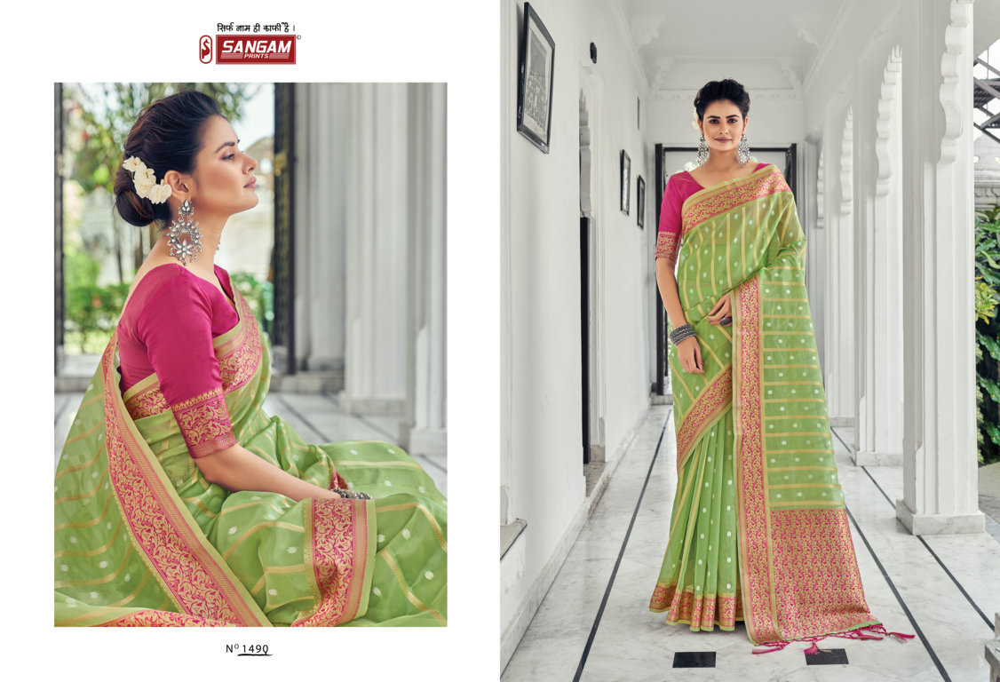 sangam print saraswati organza regal look saree catalog