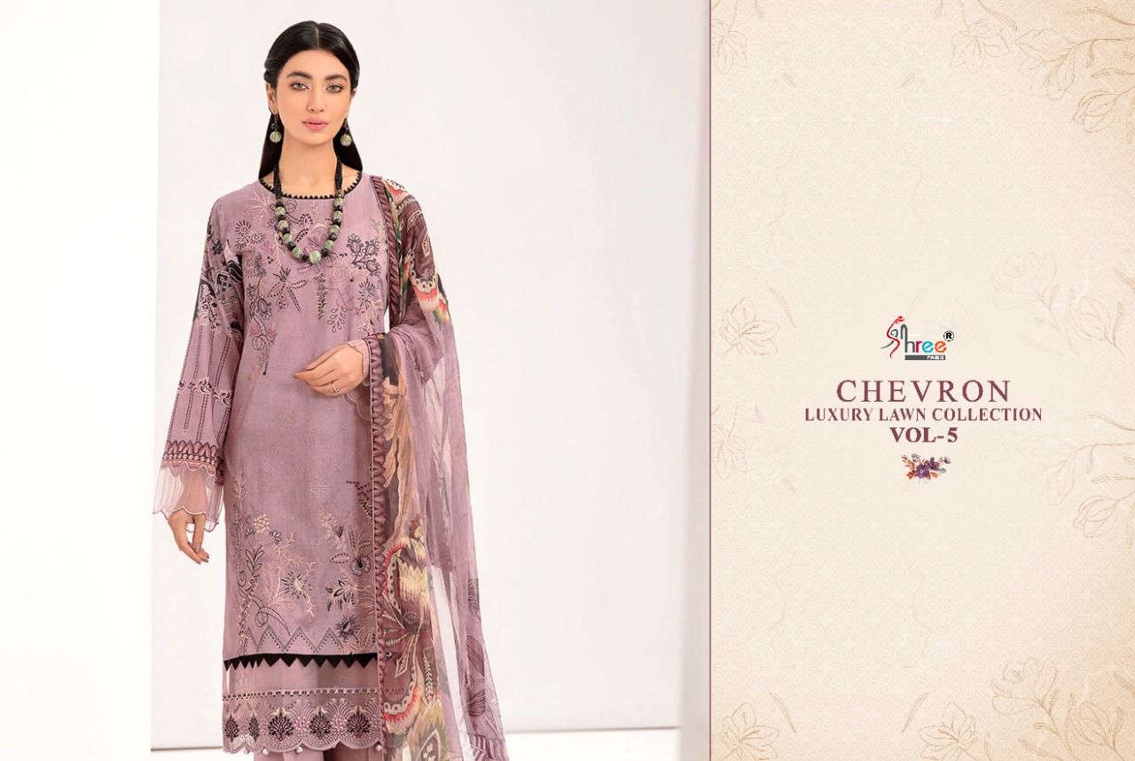 shree fab chevron luxury lawn collection 05 lawn cotton catchy look salwar suit with chiffon dupatta catalog