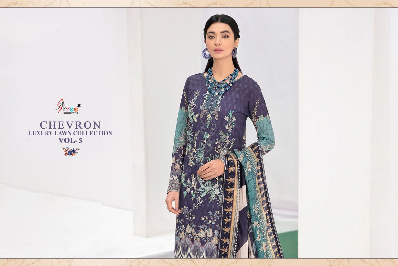 shree fab chevron luxury lawn collection 05 lawn cotton catchy look salwar suit with chiffon dupatta catalog