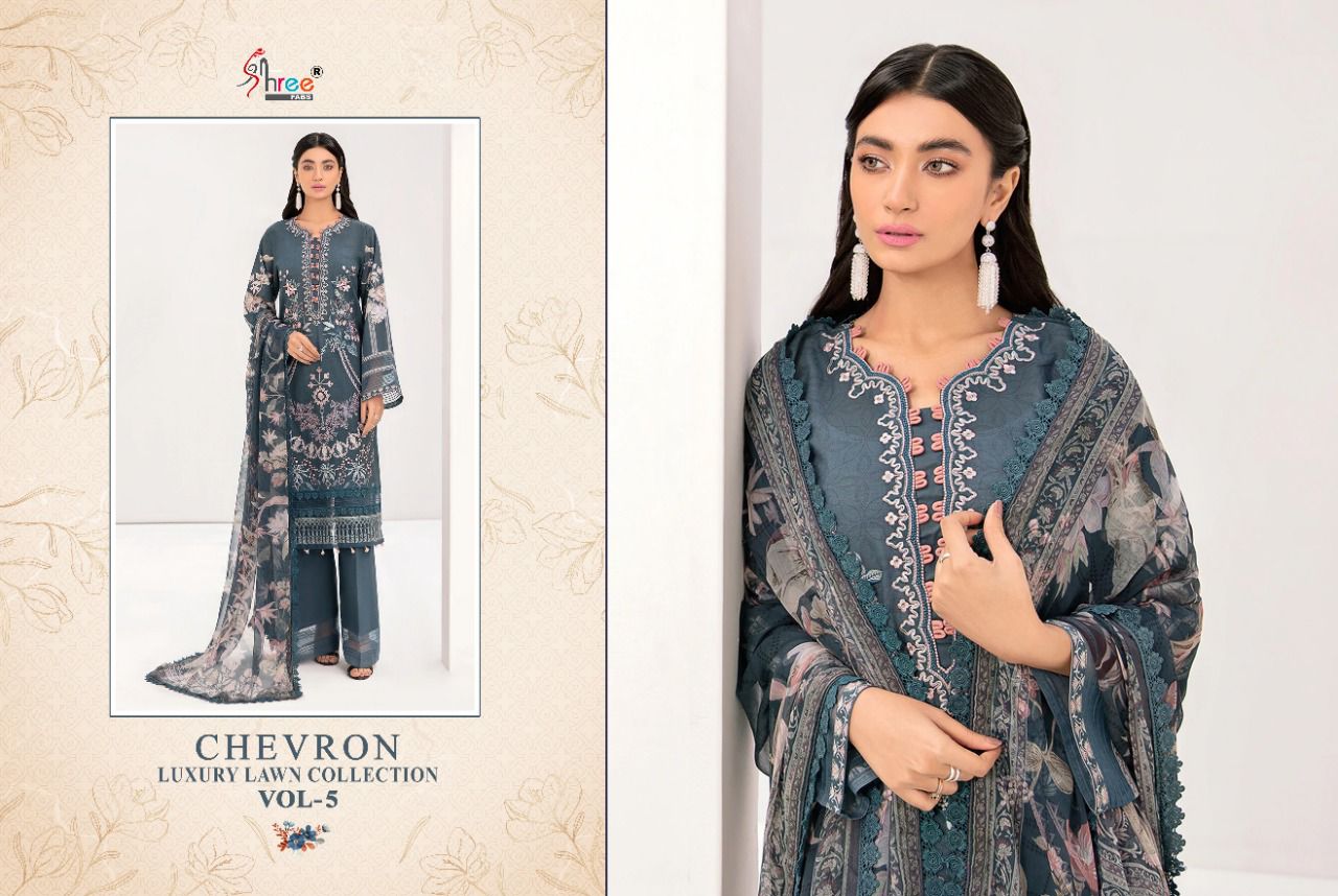 shree fab chevron luxury lawn collection 05 lawn cotton catchy look salwar suit with chiffon dupatta catalog