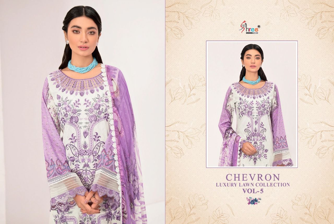 shree fab chevron luxury lawn collection 05 lawn cotton catchy look salwar suit with chiffon dupatta catalog