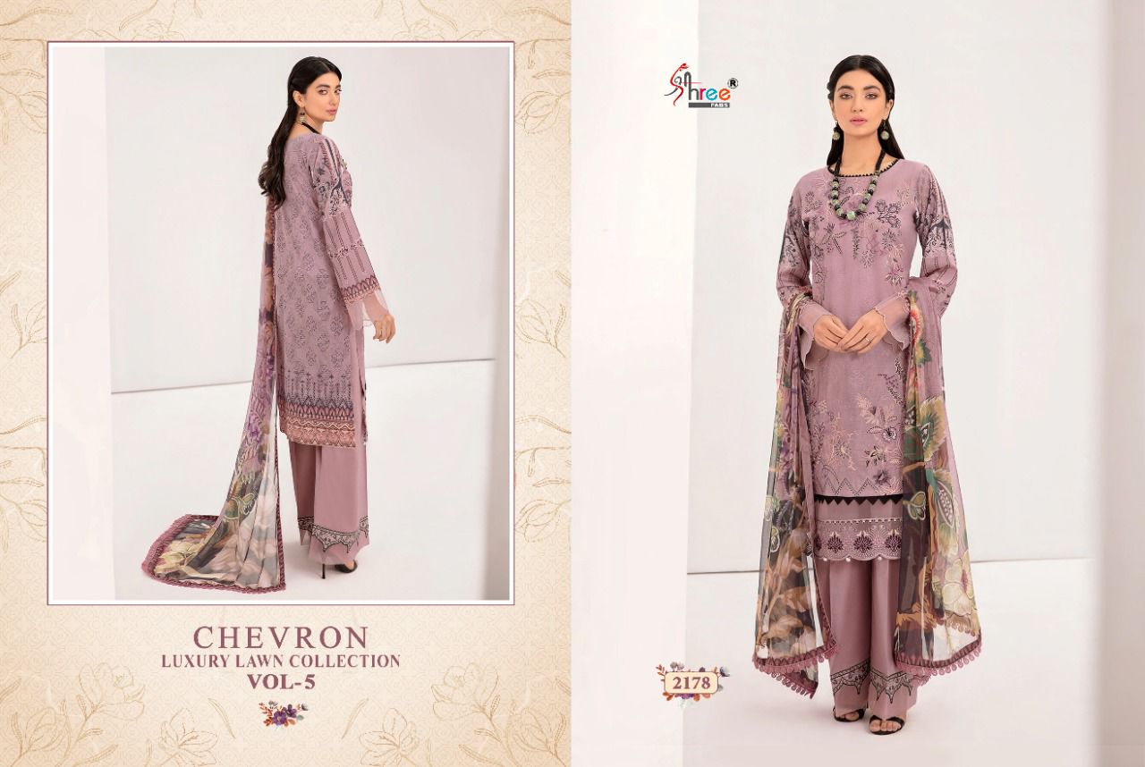 shree fab chevron luxury lawn collection 05 lawn cotton catchy look salwar suit with chiffon dupatta catalog