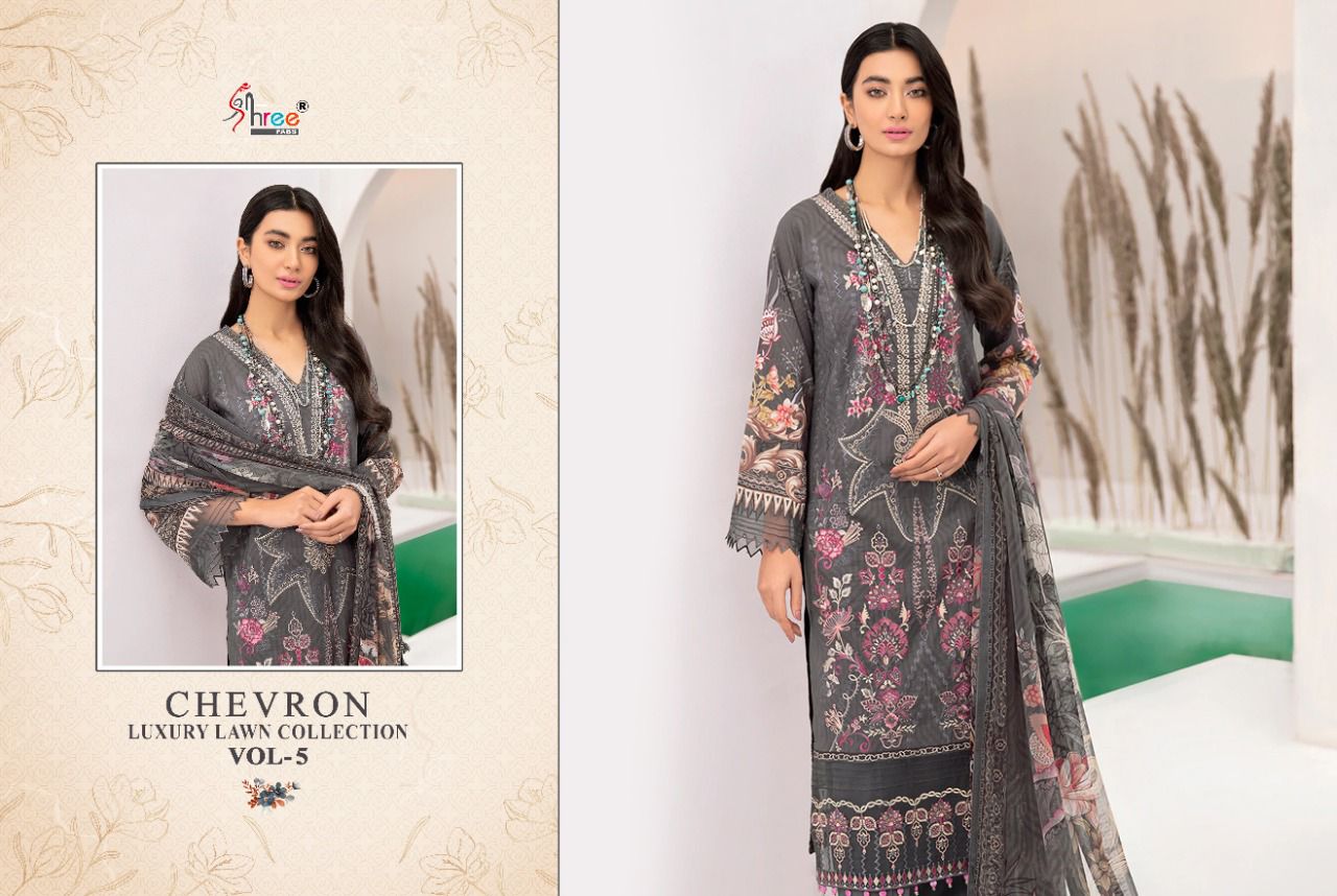 shree fab chevron luxury lawn collection 05 lawn cotton catchy look salwar suit with chiffon dupatta catalog