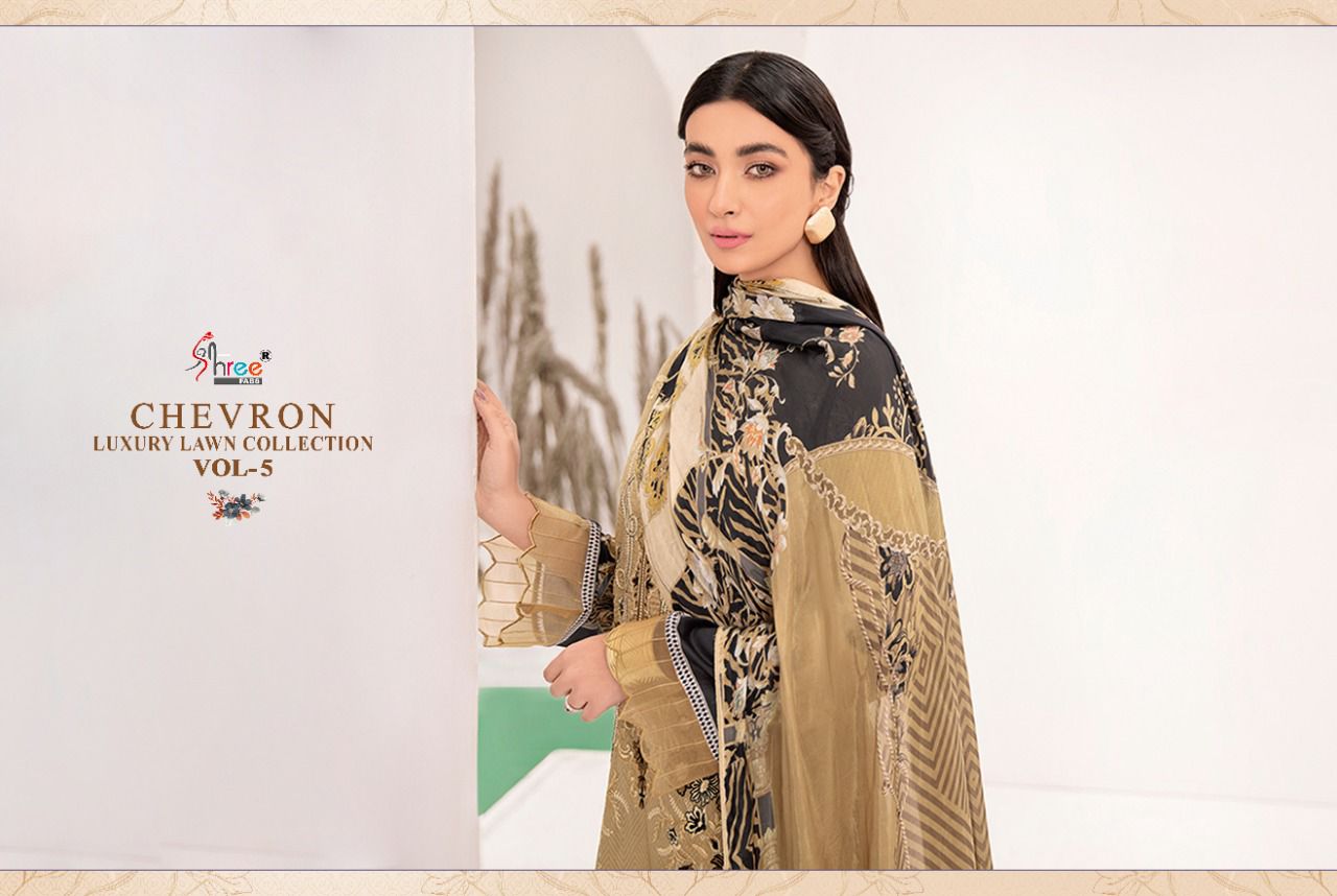 shree fab chevron luxury lawn collection 05 lawn cotton catchy look salwar suit with chiffon dupatta catalog