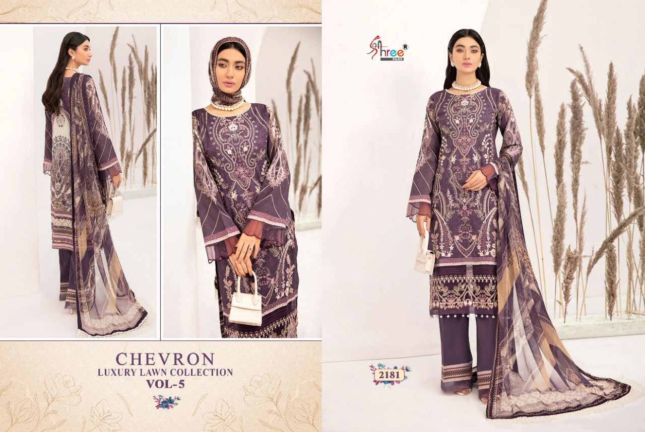 shree fab chevron luxury lawn collection 05 lawn cotton catchy look salwar suit with chiffon dupatta catalog