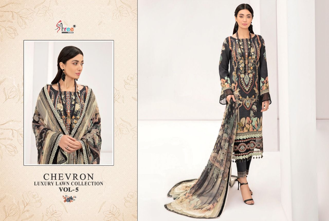 shree fab chevron luxury lawn collection 05 lawn cotton catchy look salwar suit with chiffon dupatta catalog