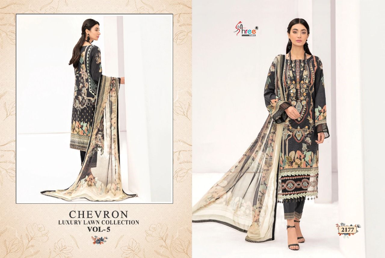 shree fab chevron luxury lawn collection 05 lawn cotton catchy look salwar suit with chiffon dupatta catalog