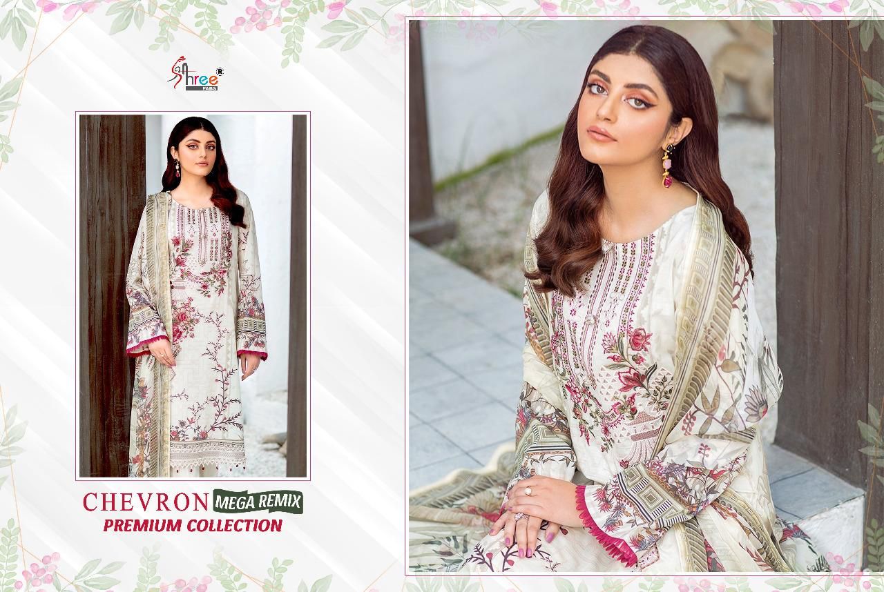 shree fab chevron megha remix premium collection cotton festive look salwar suit chiffon dupatta catalog
