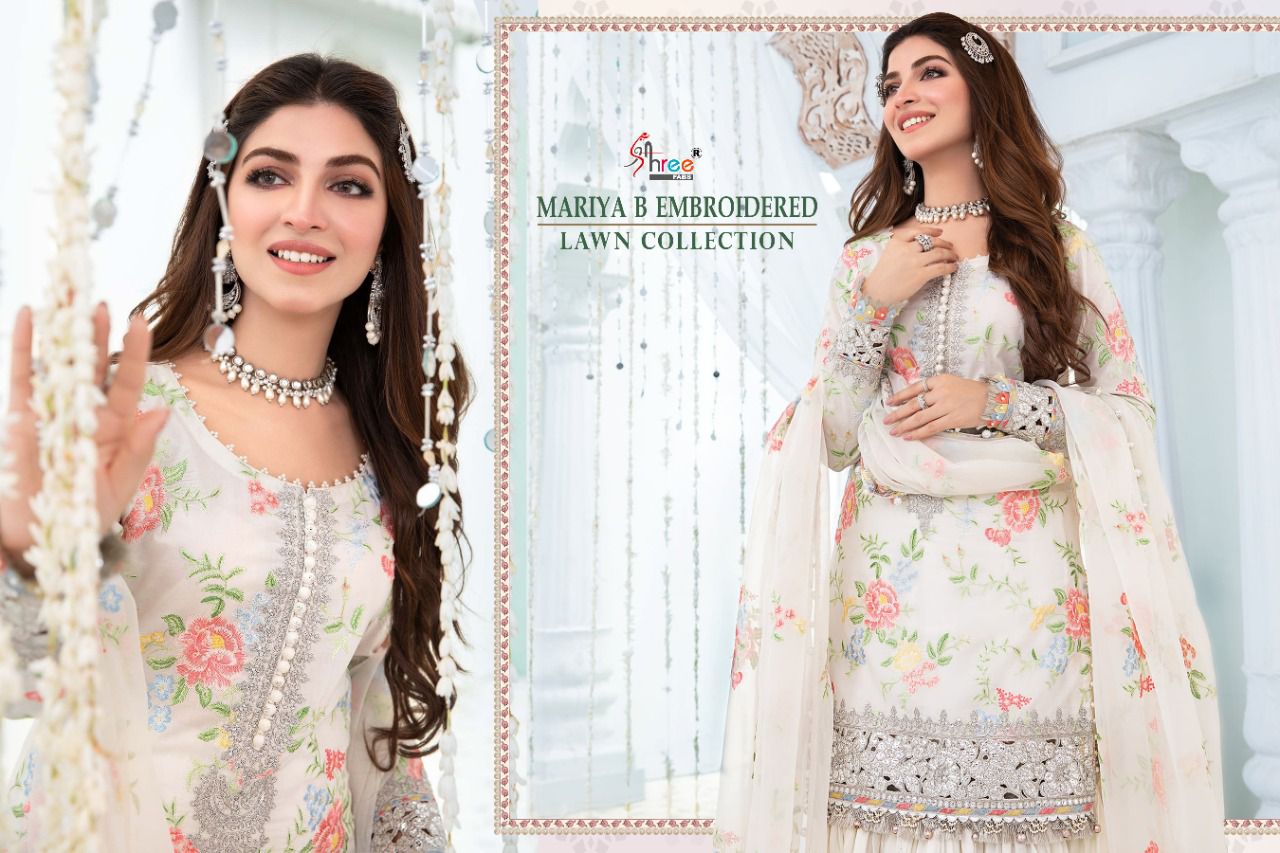 shree fab mariya b embroidered lawn collection cotton decent embroidary look salwar suit catalog