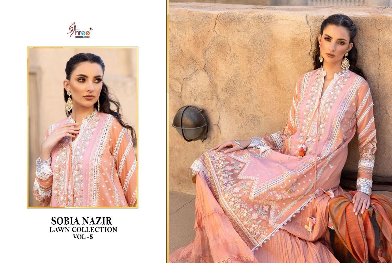 shree fab sobiya nazir lawn collection vol 5 cotton decent look salwar suit cotton dupatta catalog