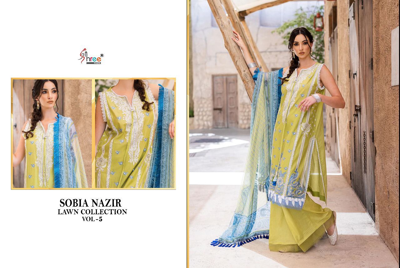 shree fab sobiya nazir lawn collection vol 5 cotton decent look salwar suit cotton dupatta catalog