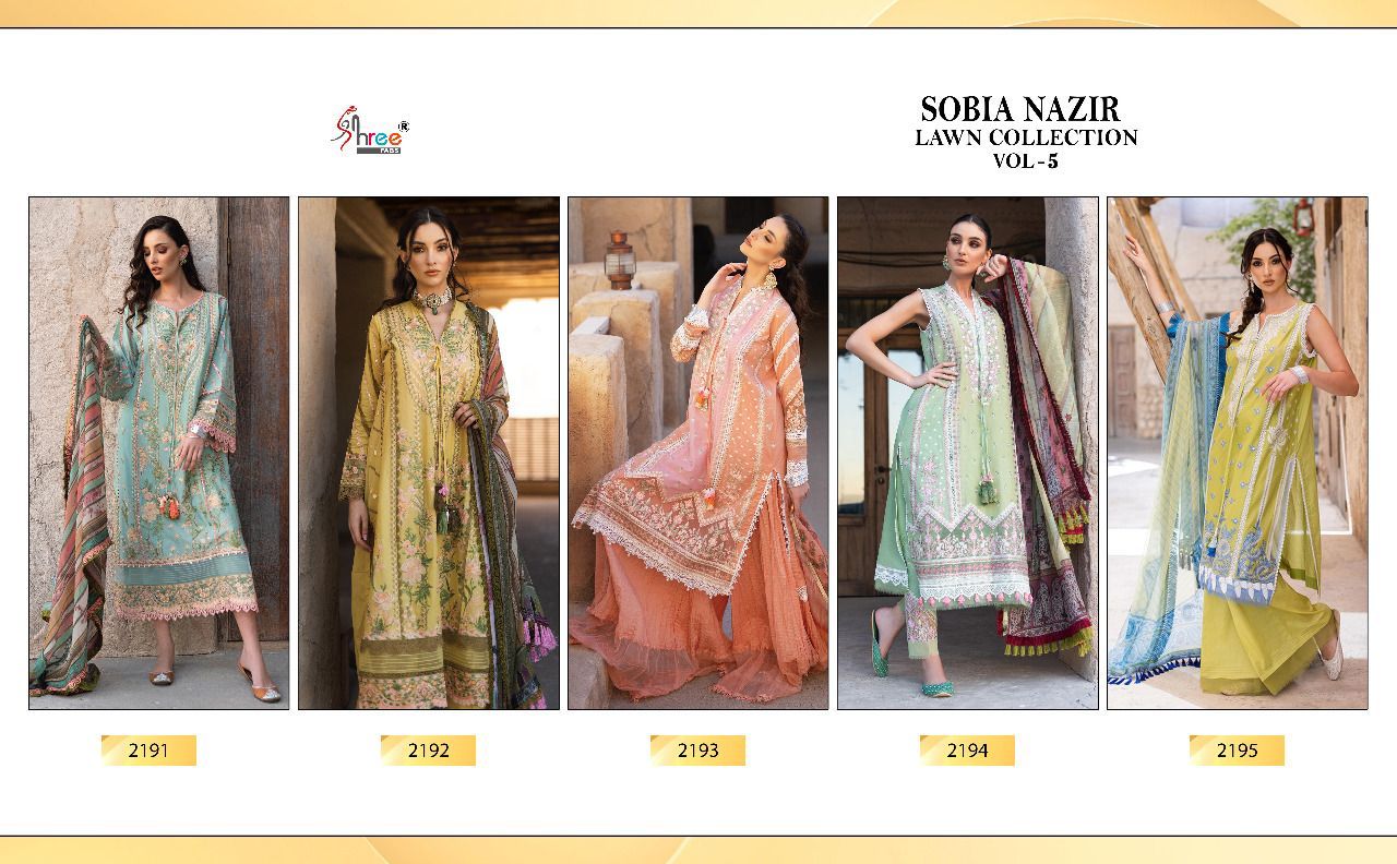 shree fab sobiya nazir lawn collection vol 5 cotton decent look salwar suit cotton dupatta catalog