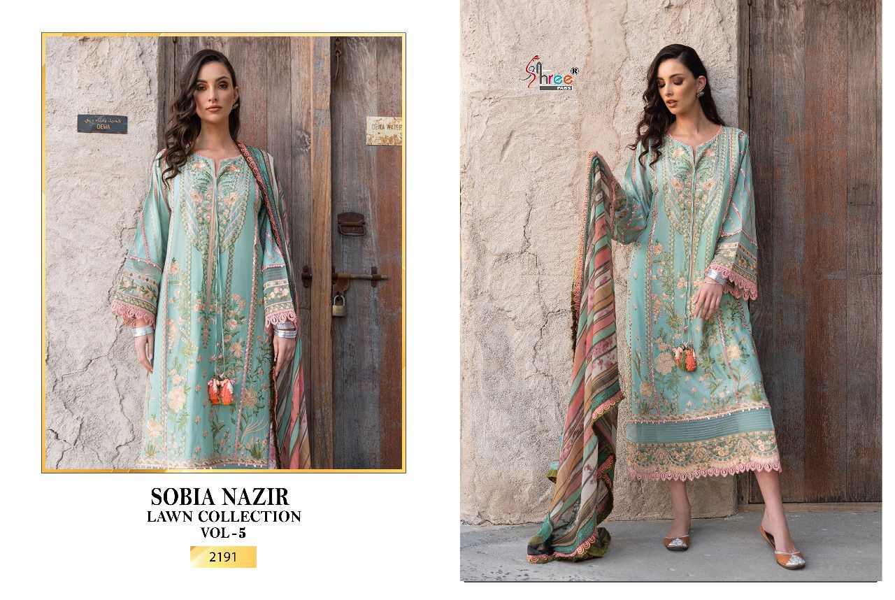 shree fab sobiya nazir lawn collection vol 5 cotton decent look salwar suit cotton dupatta catalog