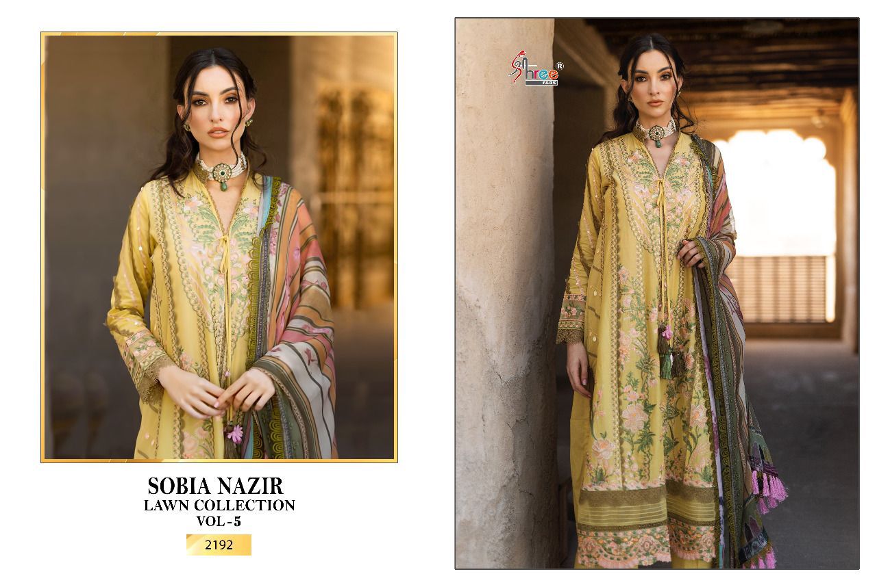 shree fab sobiya nazir lawn collection vol 5 cotton decent look salwar suit cotton dupatta catalog