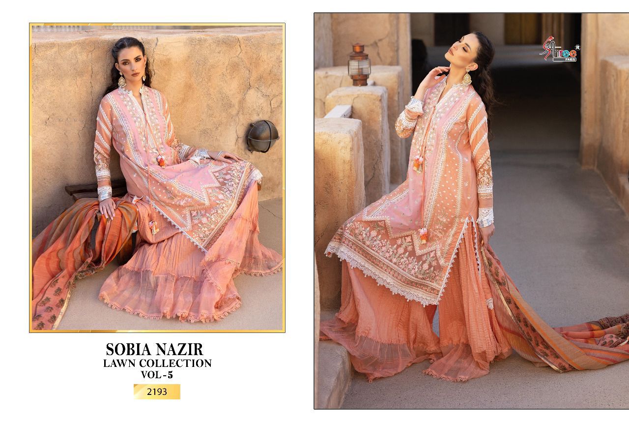 shree fab sobiya nazir lawn collection vol 5 cotton decent look salwar suit cotton dupatta catalog