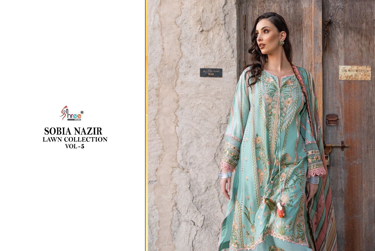 shree fab sobiya nazir lawn collection vol 5 cotton decent look salwar suit cotton dupatta catalog