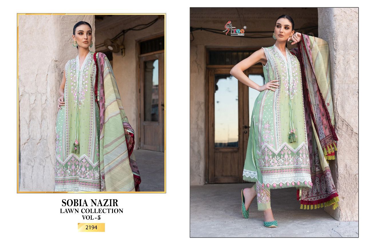 shree fab sobiya nazir lawn collection vol 5 cotton decent look salwar suit cotton dupatta catalog