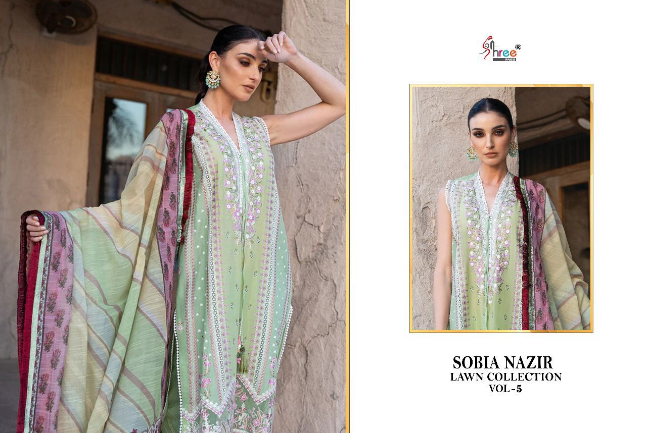 shree fab sobiya nazir lawn collection vol 5 cotton decent look salwar suit cotton dupatta catalog