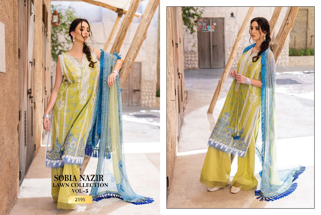 shree fab sobiya nazir lawn collection vol 5 cotton decent look salwar suit cotton dupatta catalog