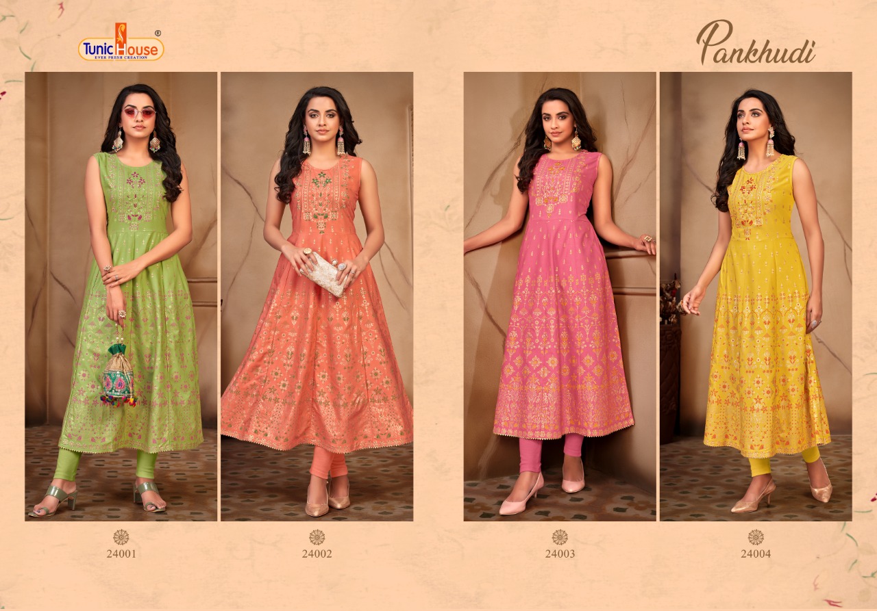 tunic house pankhudi viscose attractive long kurti catalog