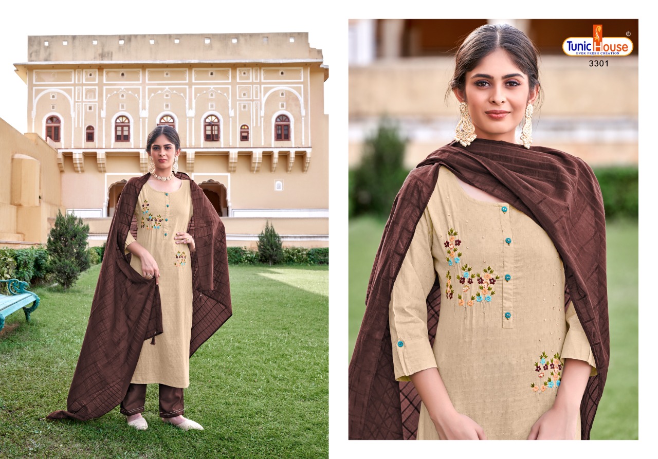 Tunic house rooh cotton graceful look top bottom with dupatta catalog