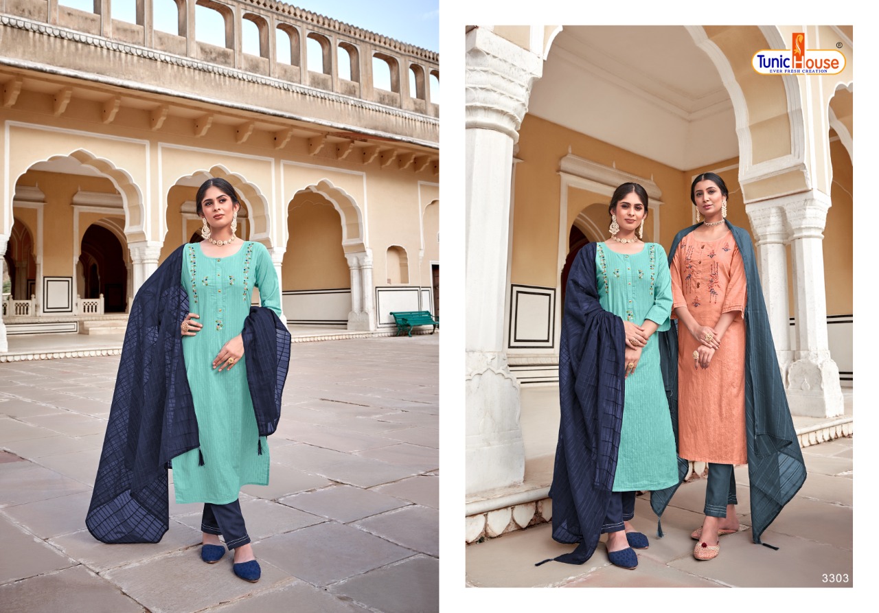 Tunic house rooh cotton graceful look top bottom with dupatta catalog