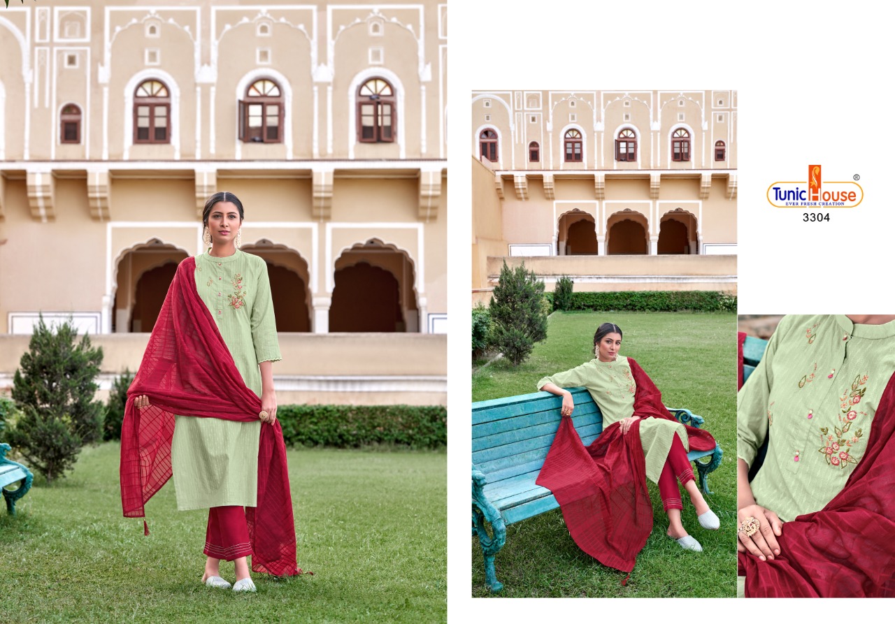 Tunic house rooh cotton graceful look top bottom with dupatta catalog