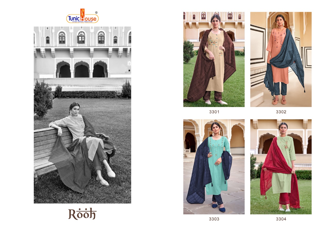 Tunic house rooh cotton graceful look top bottom with dupatta catalog