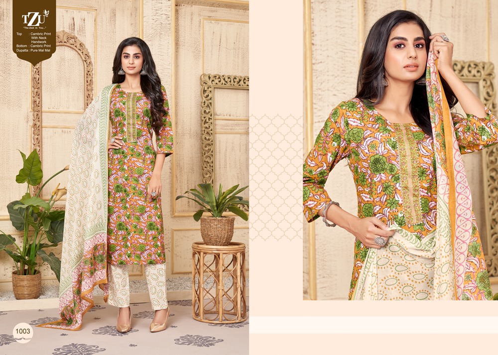 tzu umaiza cotton authentic fabric top bottom dupatta catalog