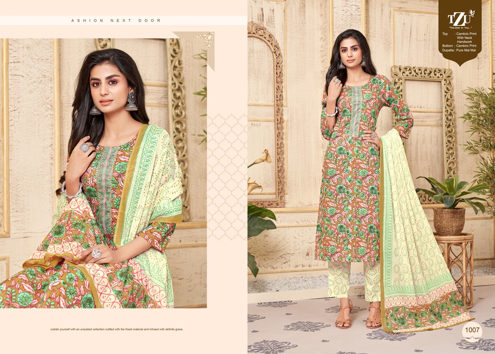 tzu umaiza cotton authentic fabric top bottom dupatta catalog