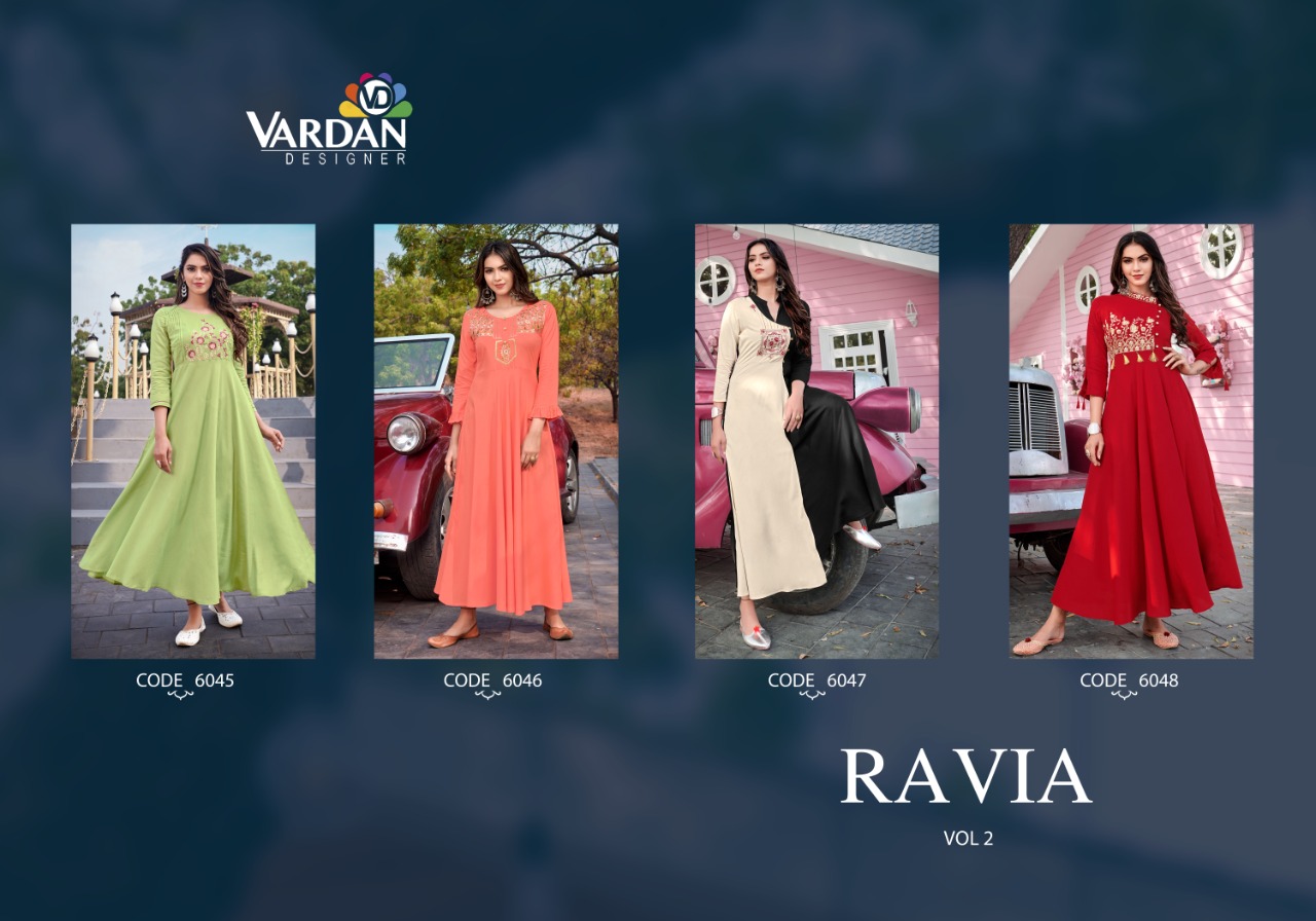 vardan designer ravia vol 2 rayon elegant kurti catalog