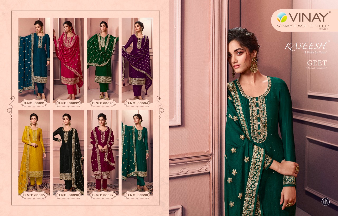 vinay fashion kaseesh geet silk decent embroidary look salwar suit catalog