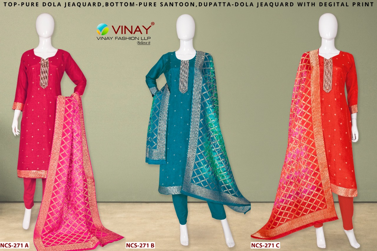 vinay fashion ncs 271 dola jacouard festive look salwar suit catalog