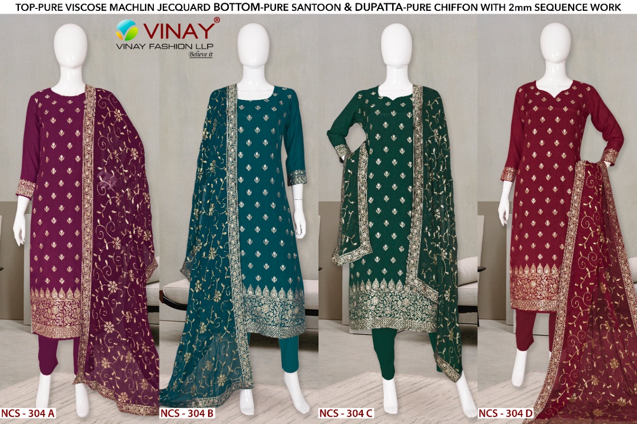 vinay fashion ncs 304 machlin decent look salwr suit catalog