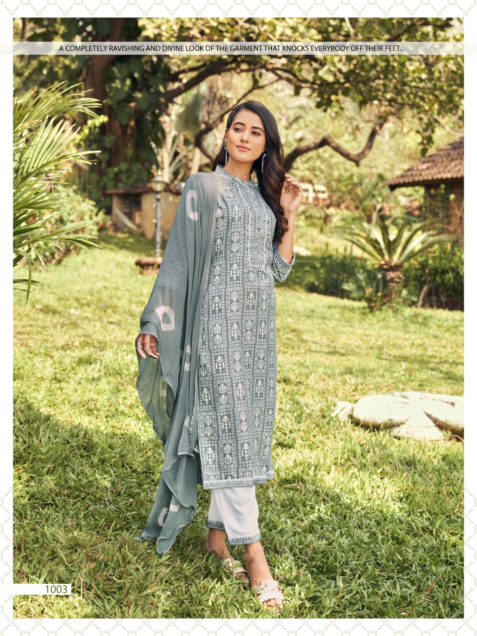 vitara fashion victoria reyon decent look top with pant and dupatta catalog