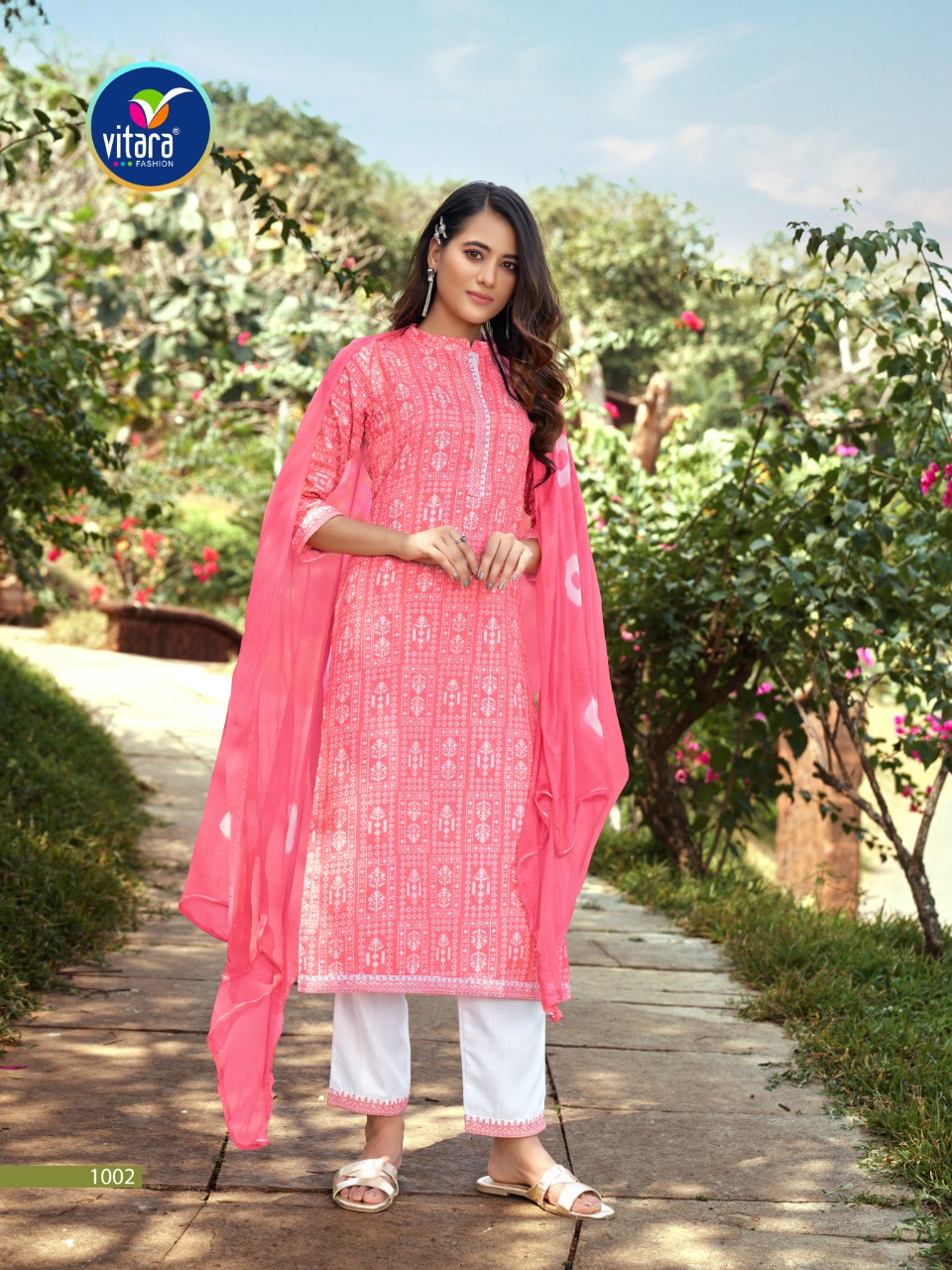 vitara fashion victoria reyon decent look top with pant and dupatta catalog