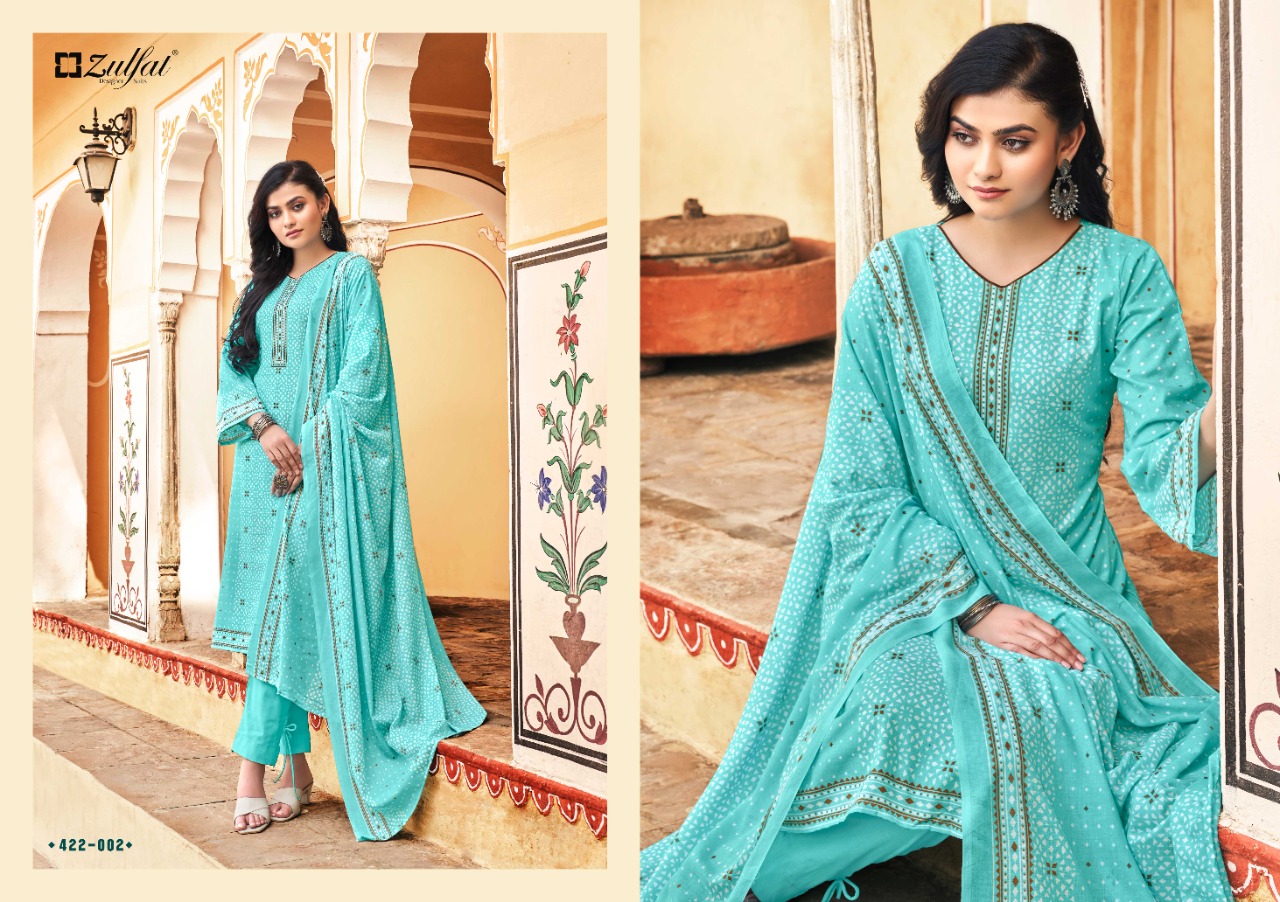 zulfat designer suit fitoor cotton decent print salwar suit catalog