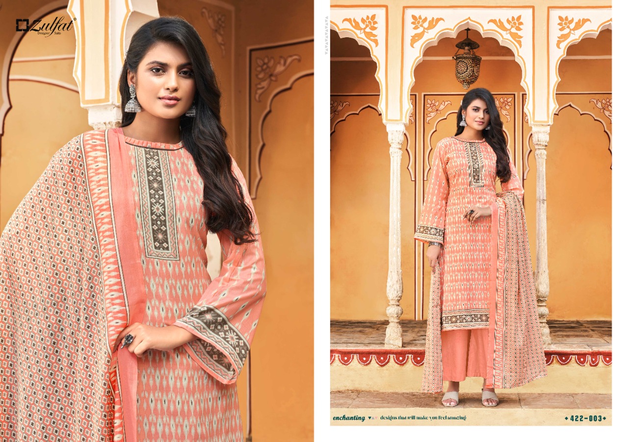 zulfat designer suit fitoor cotton decent print salwar suit catalog