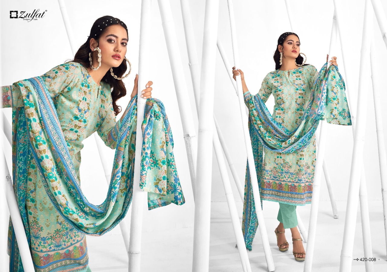 zulfat designer suit shaheen cotton decent print salwar suit catalog