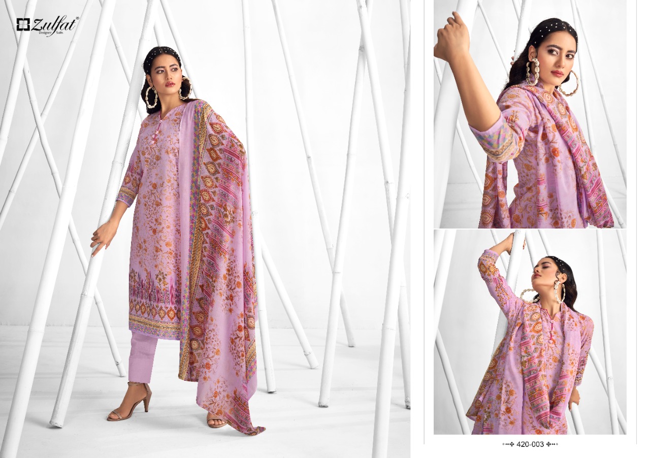 zulfat designer suit shaheen cotton decent print salwar suit catalog