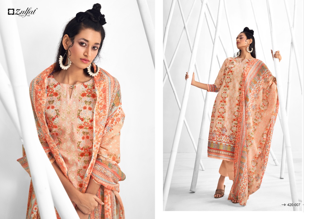 zulfat designer suit shaheen cotton decent print salwar suit catalog