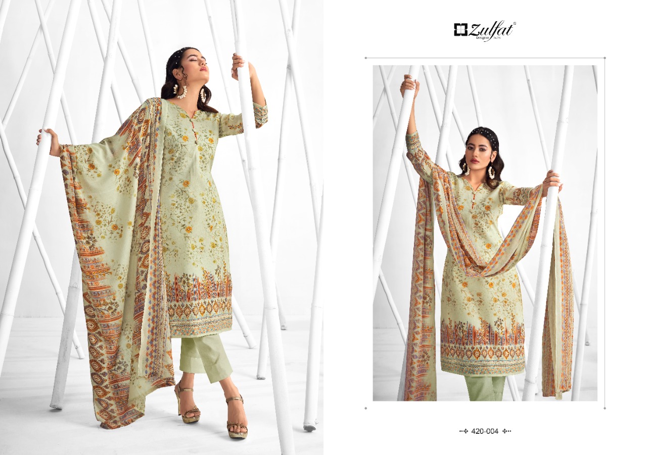 zulfat designer suit shaheen cotton decent print salwar suit catalog