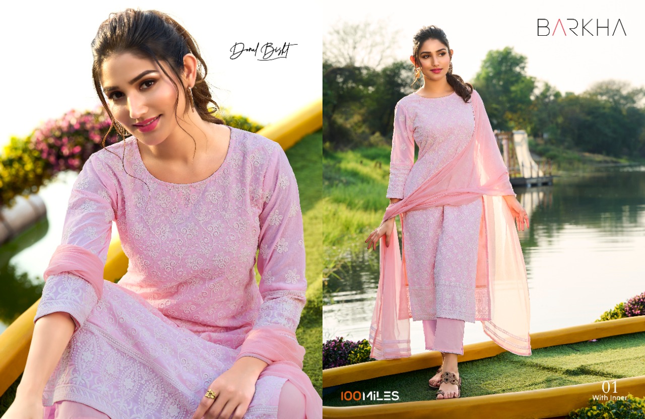 100 miles barkha georgette greaceful look top with pant dupatta catalog