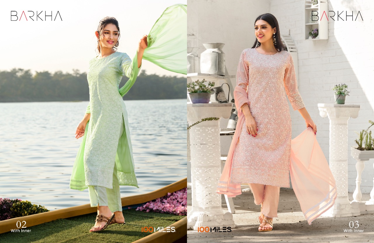 100 miles barkha georgette greaceful look top with pant dupatta catalog