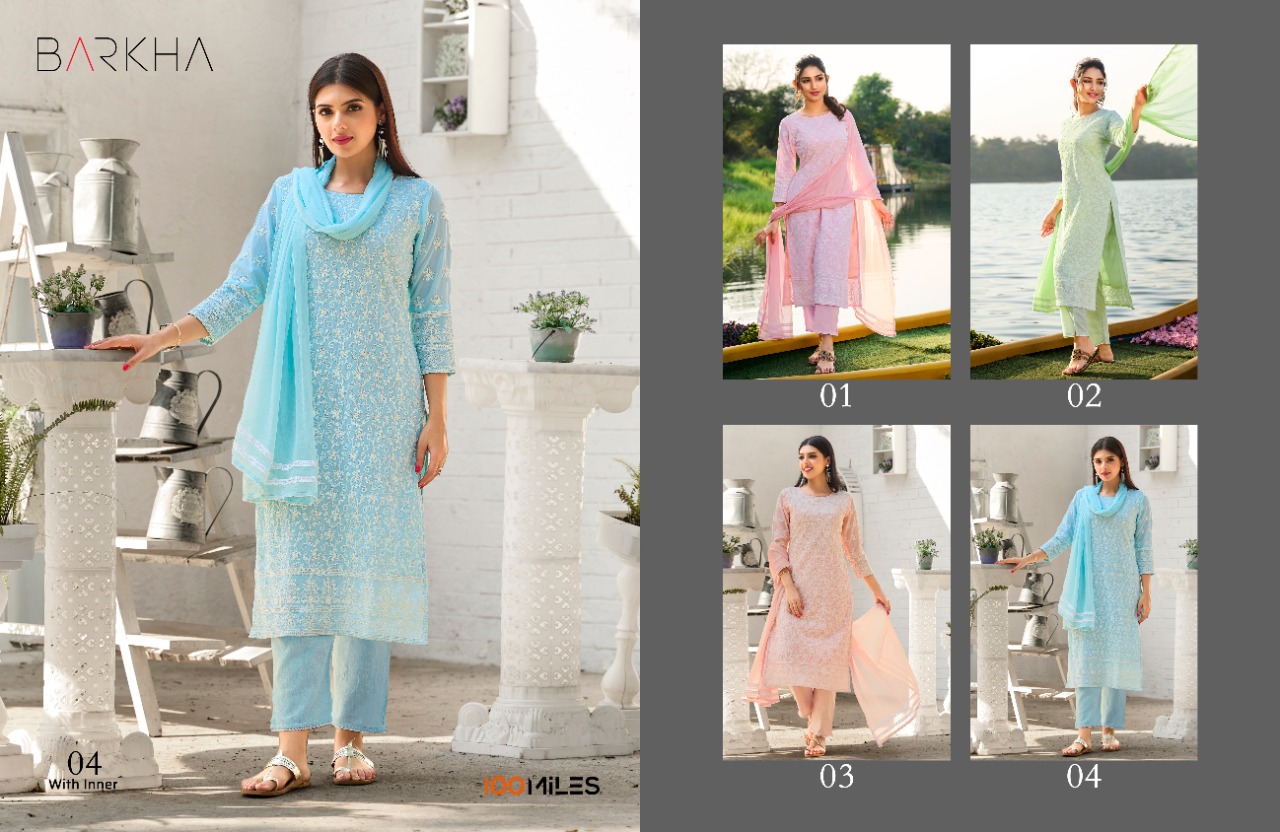 100 miles barkha georgette greaceful look top with pant dupatta catalog