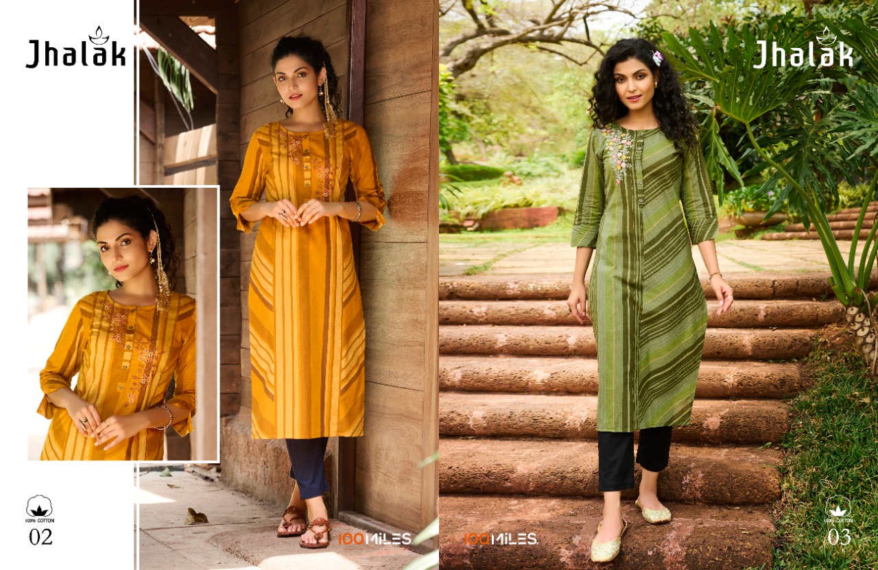 100 Miles jhalak cotton decent embrodairy look kurti catalog