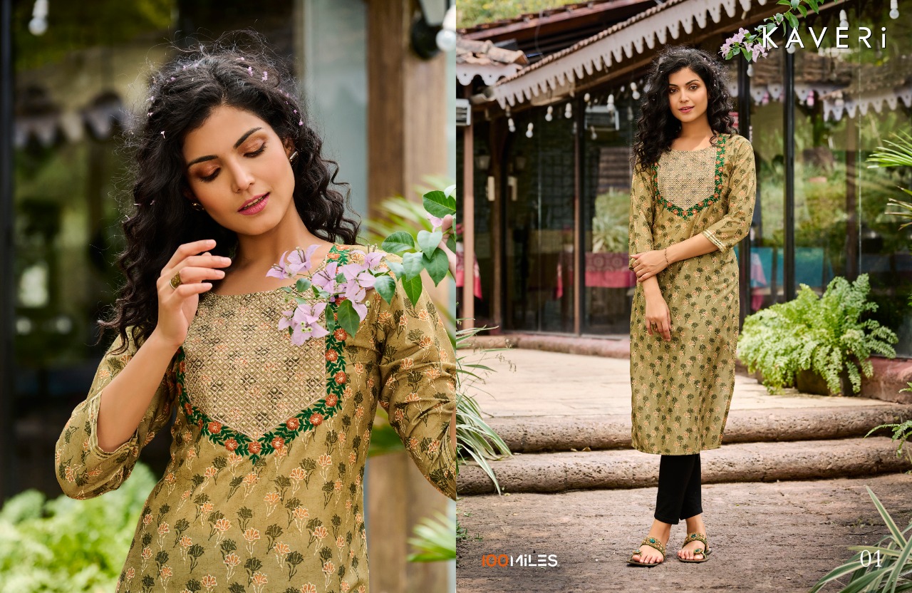 100 miles kaveri modal decent embroidary look kurti catalog