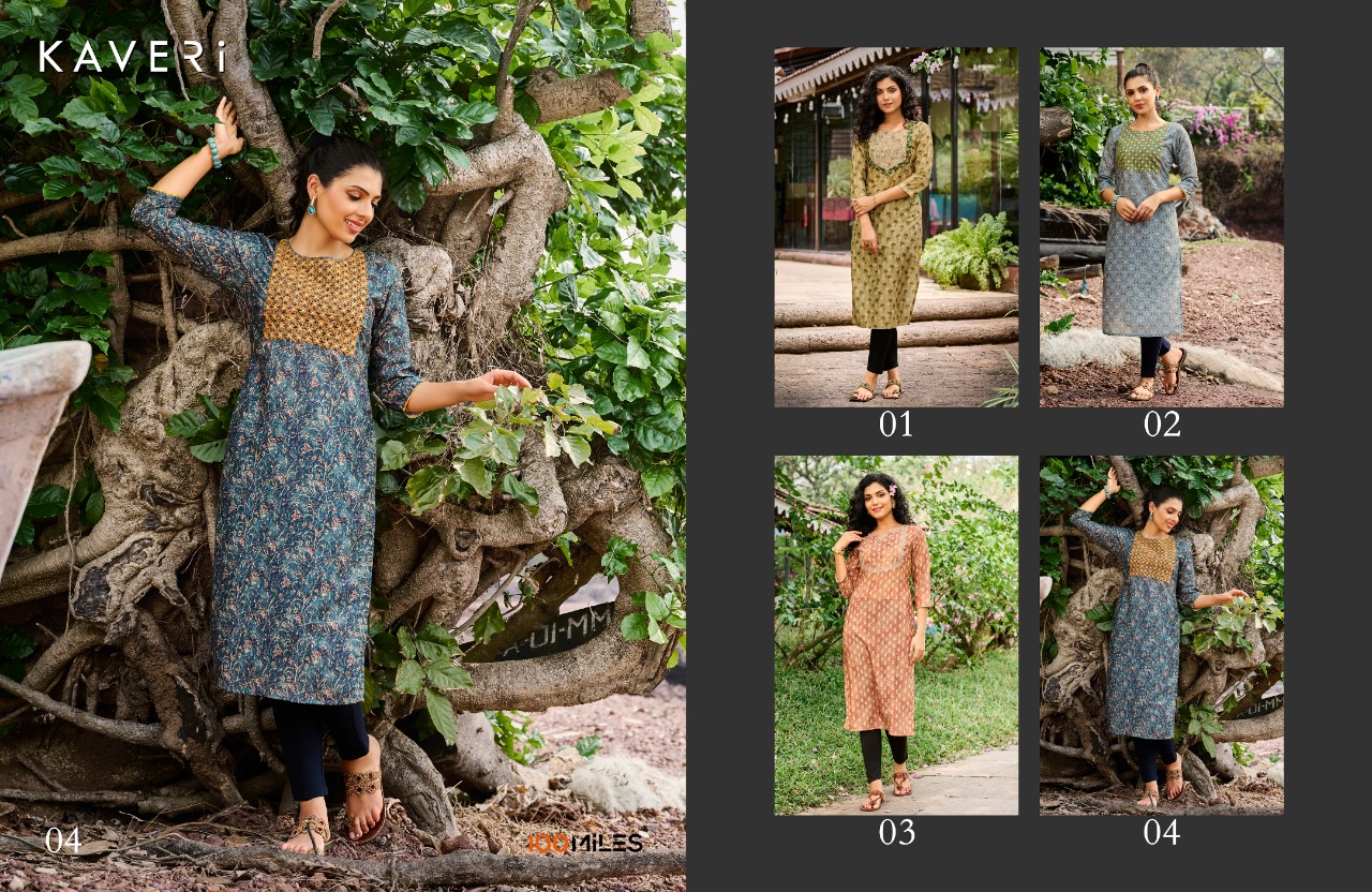 100 miles kaveri modal decent embroidary look kurti catalog