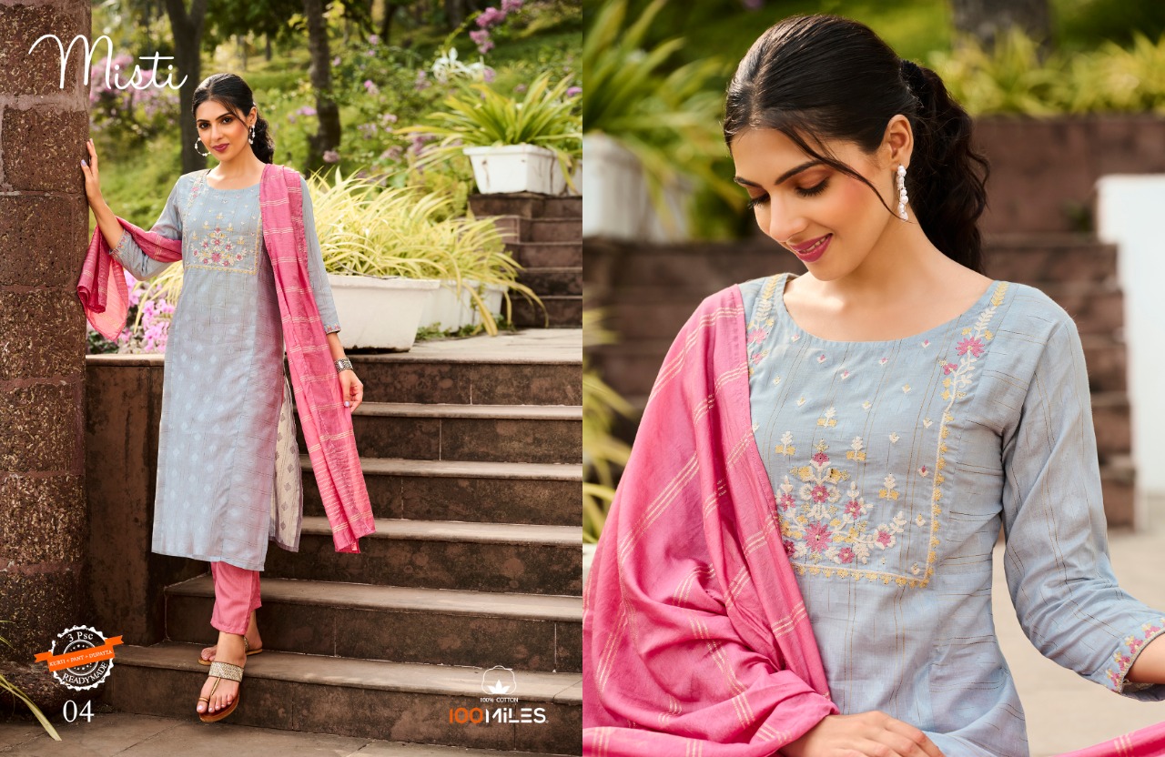 100 miles misti cotton new and modern style top bottom with dupatta catalog