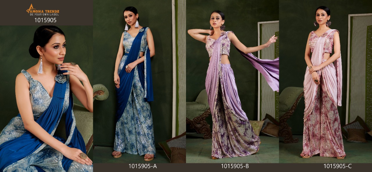 amoha trendz design no 1015905 sequence decent look saree catalog